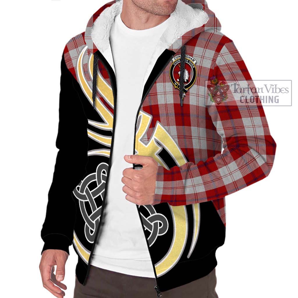 Cunningham Dress Tartan Sherpa Hoodie with Family Crest and Celtic Symbol Style - Tartan Vibes Clothing