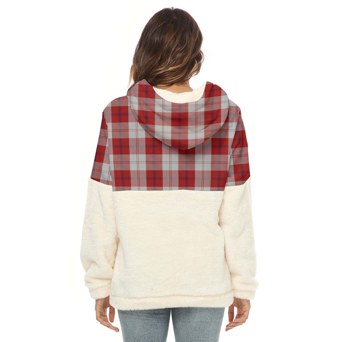 Cunningham Dress Tartan Women's Borg Fleece Hoodie With Half Zip with Family Crest - Tartan Vibes Clothing