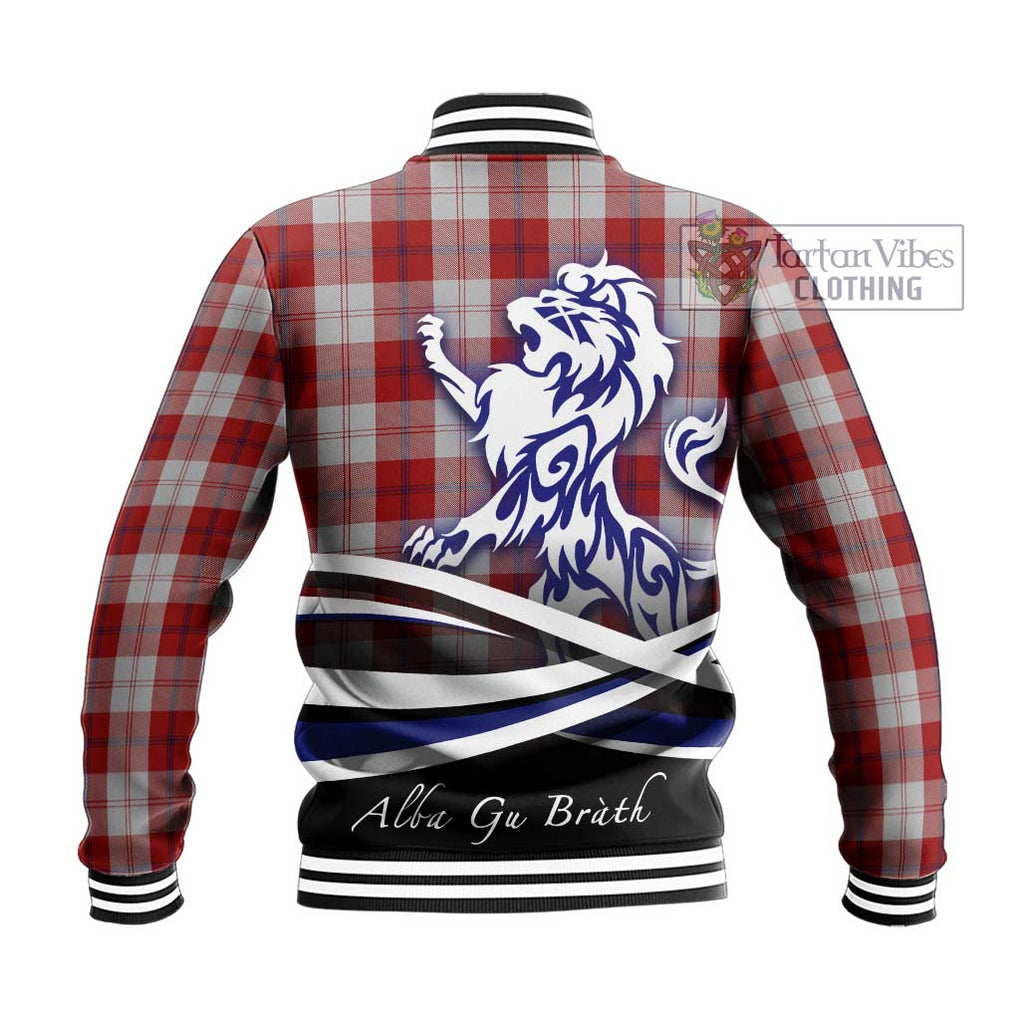 Cunningham Dress Tartan Baseball Jacket with Alba Gu Brath Regal Lion Emblem - Tartanvibesclothing Shop