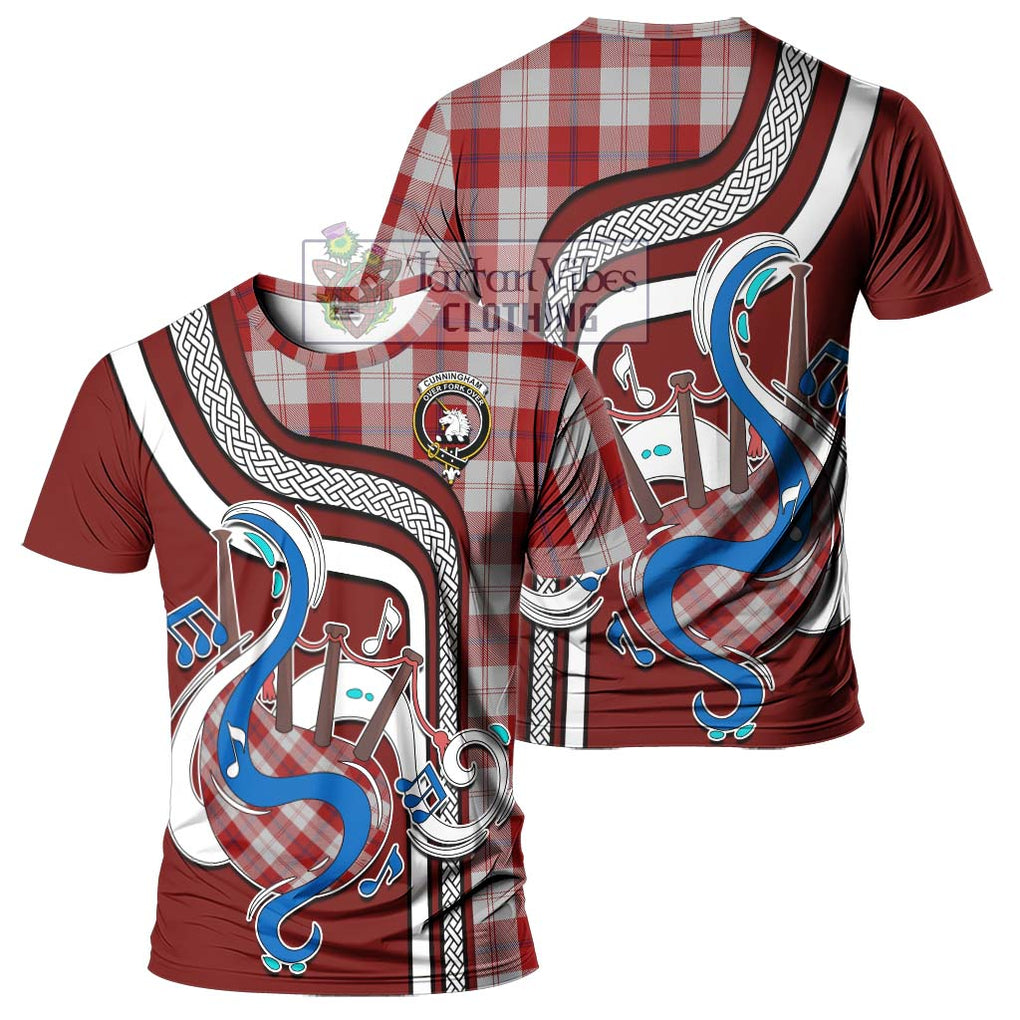 Cunningham Dress Tartan T-Shirt with Epic Bagpipe Style - Tartanvibesclothing Shop