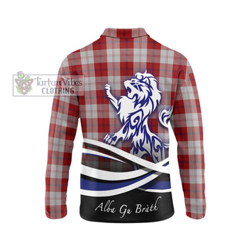 Cunningham Dress Tartan Long Sleeve Polo Shirt with Alba Gu Brath Regal Lion Emblem