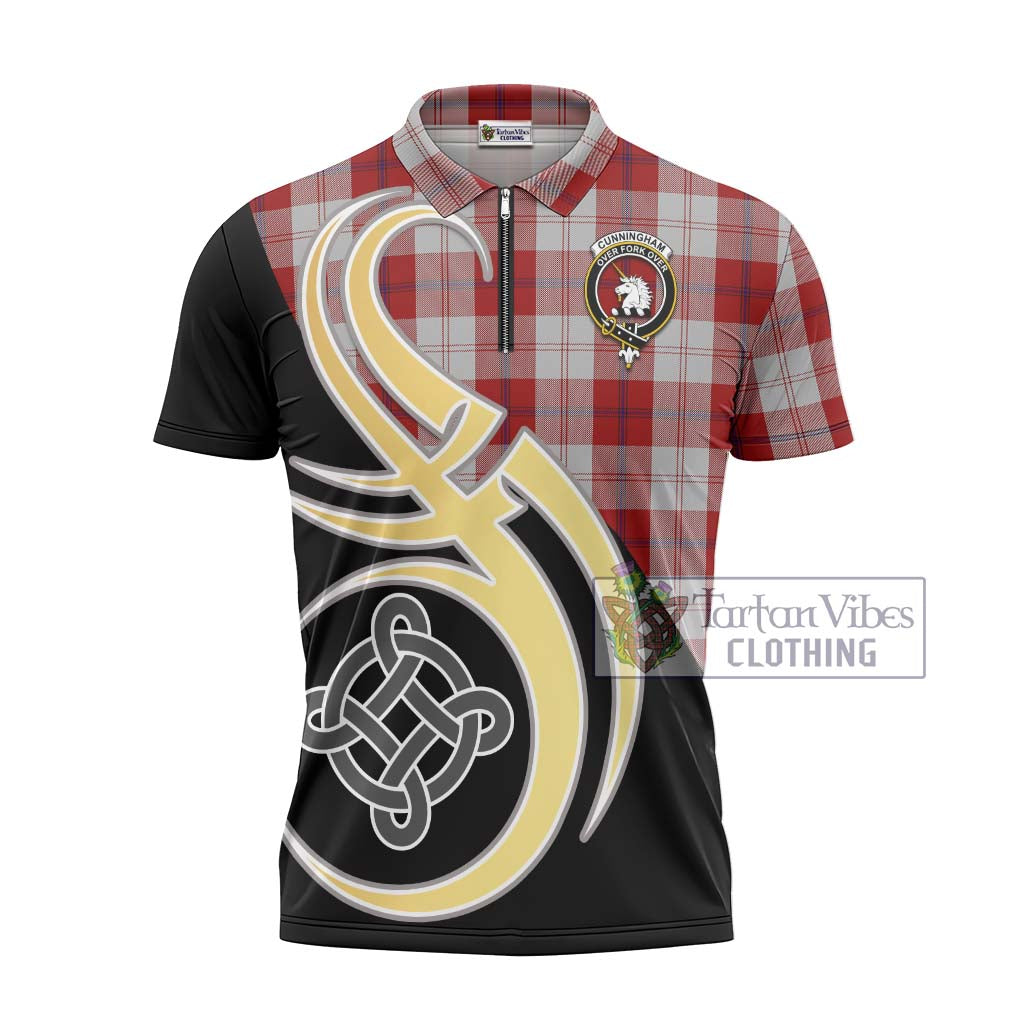 Tartan Vibes Clothing Cunningham Dress Tartan Zipper Polo Shirt with Family Crest and Celtic Symbol Style