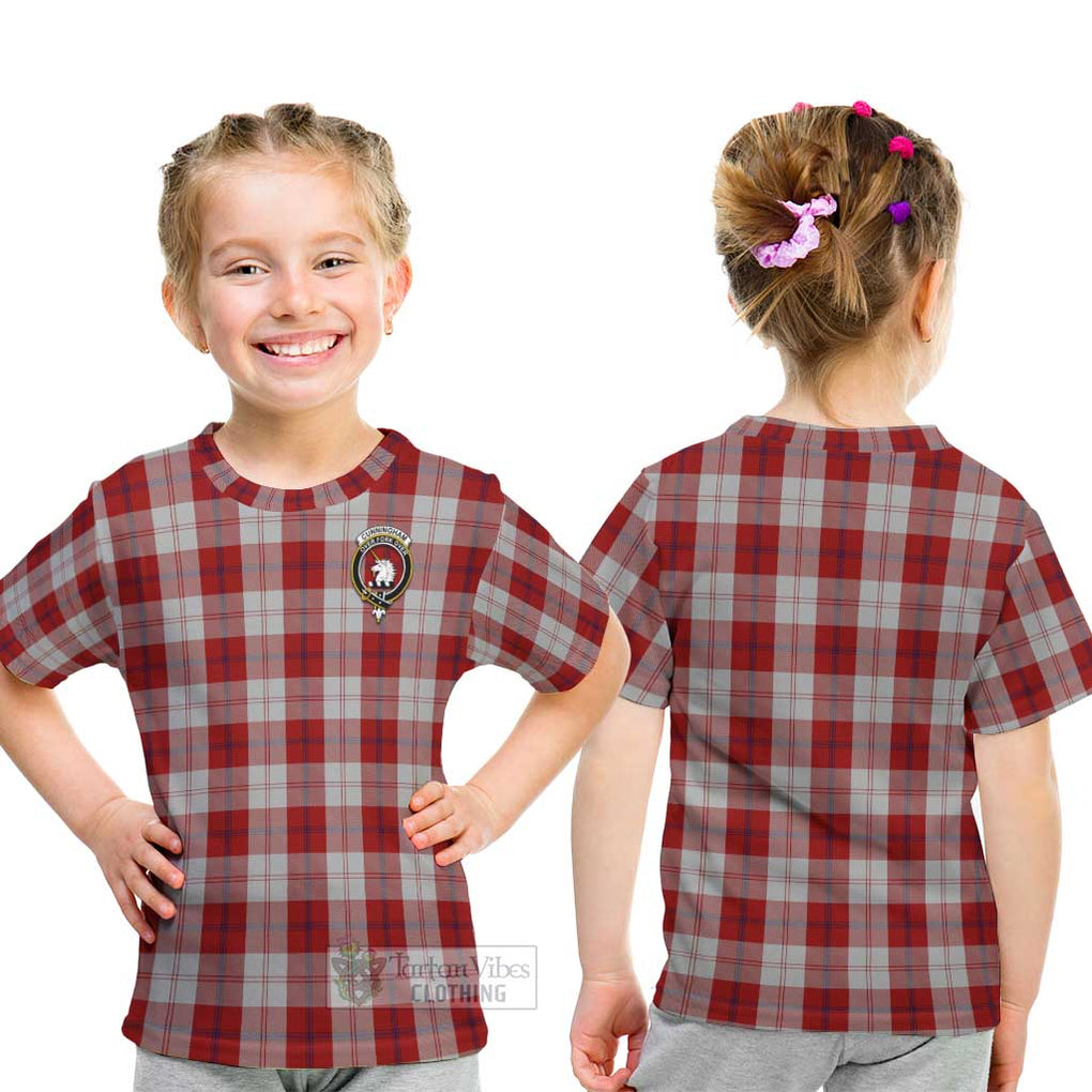 Cunningham Dress Tartan Kid T-Shirt with Family Crest - Tartanvibesclothing Shop