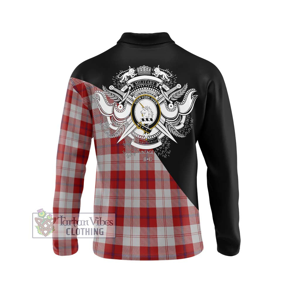 Cunningham Dress Tartan Long Sleeve Polo Shirt with Family Crest and Military Logo Style - Tartanvibesclothing Shop