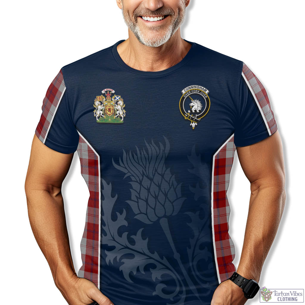 Tartan Vibes Clothing Cunningham Dress Tartan T-Shirt with Family Crest and Scottish Thistle Vibes Sport Style