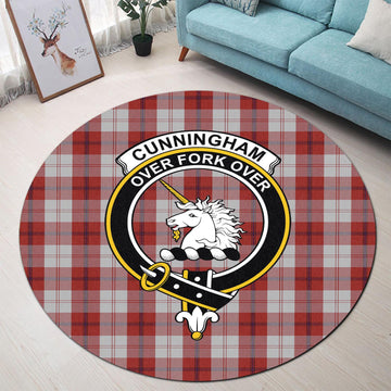 Cunningham Dress Tartan Round Rug with Family Crest