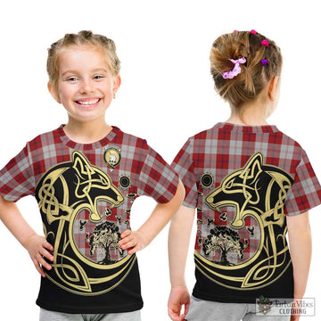 Cunningham Dress Tartan Kid T-Shirt with Family Crest Celtic Wolf Style