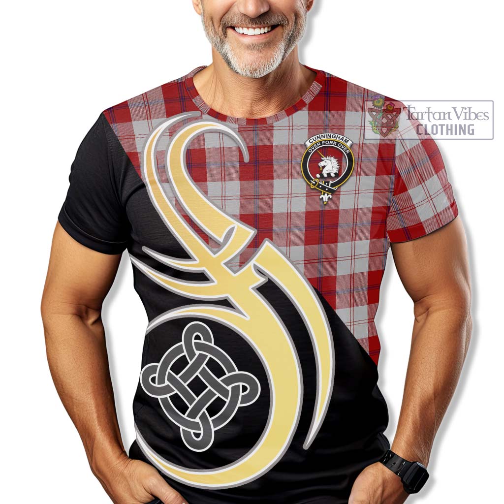 Tartan Vibes Clothing Cunningham Dress Tartan T-Shirt with Family Crest and Celtic Symbol Style