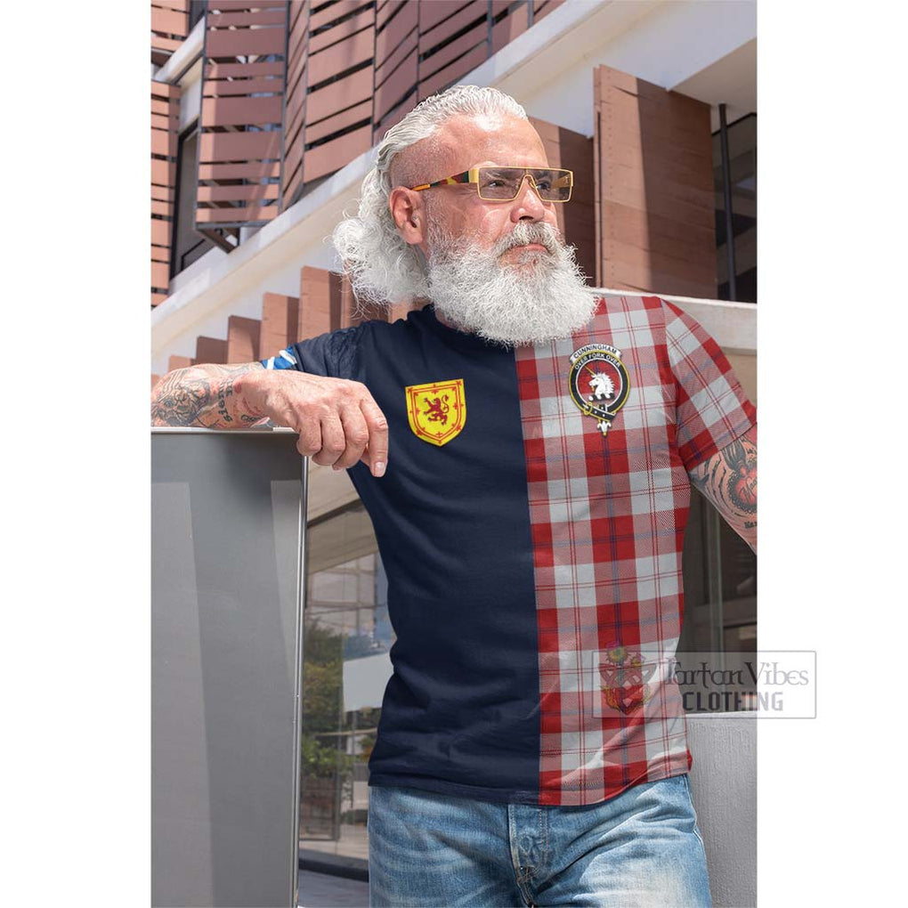 Tartan Vibes Clothing Cunningham Dress Tartan Cotton T-shirt with Scottish Lion Royal Arm Half Style