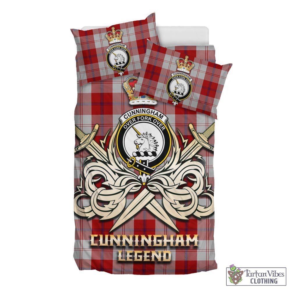 Tartan Vibes Clothing Cunningham Dress Tartan Bedding Set with Clan Crest and the Golden Sword of Courageous Legacy