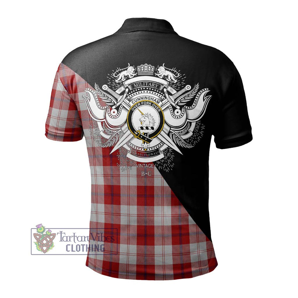 Cunningham Dress Tartan Polo Shirt with Family Crest and Military Logo Style - Tartanvibesclothing Shop