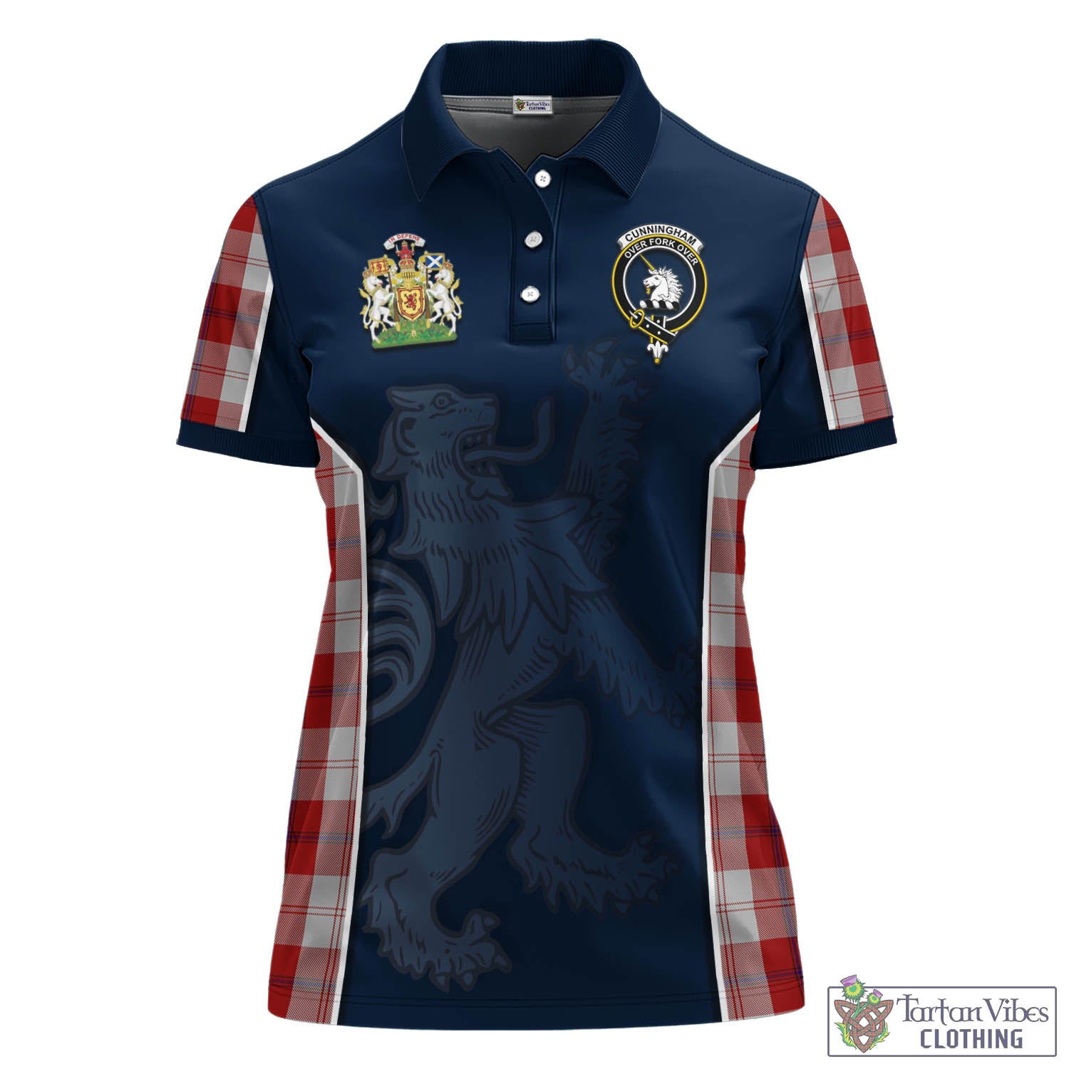 Tartan Vibes Clothing Cunningham Dress Tartan Women's Polo Shirt with Family Crest and Lion Rampant Vibes Sport Style