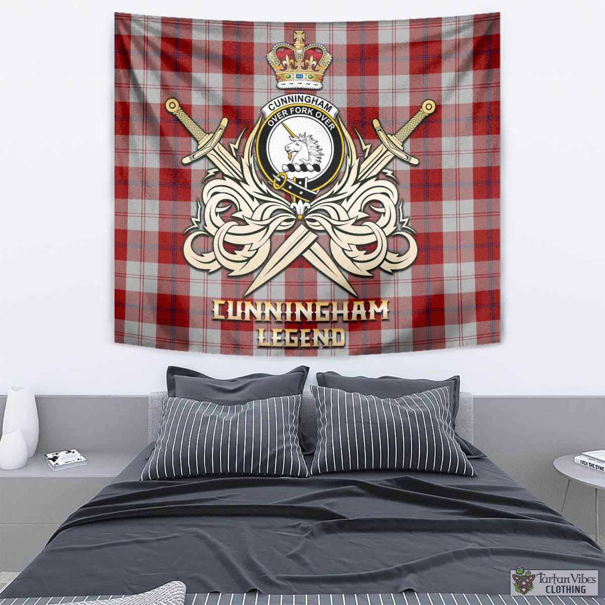 Tartan Vibes Clothing Cunningham Dress Tartan Tapestry with Clan Crest and the Golden Sword of Courageous Legacy