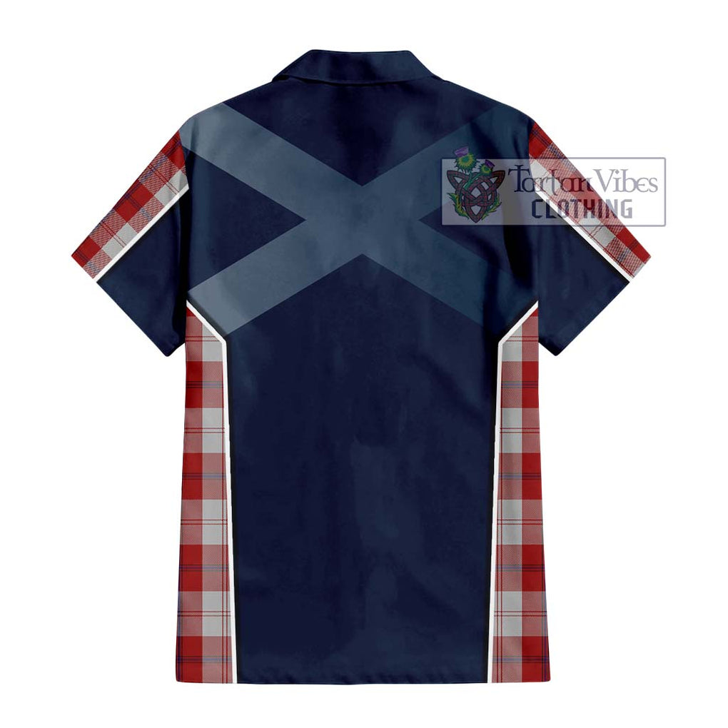 Cunningham Dress Tartan Short Sleeve Button Shirt with Family Crest and Lion Rampant Vibes Sport Style - Tartan Vibes Clothing