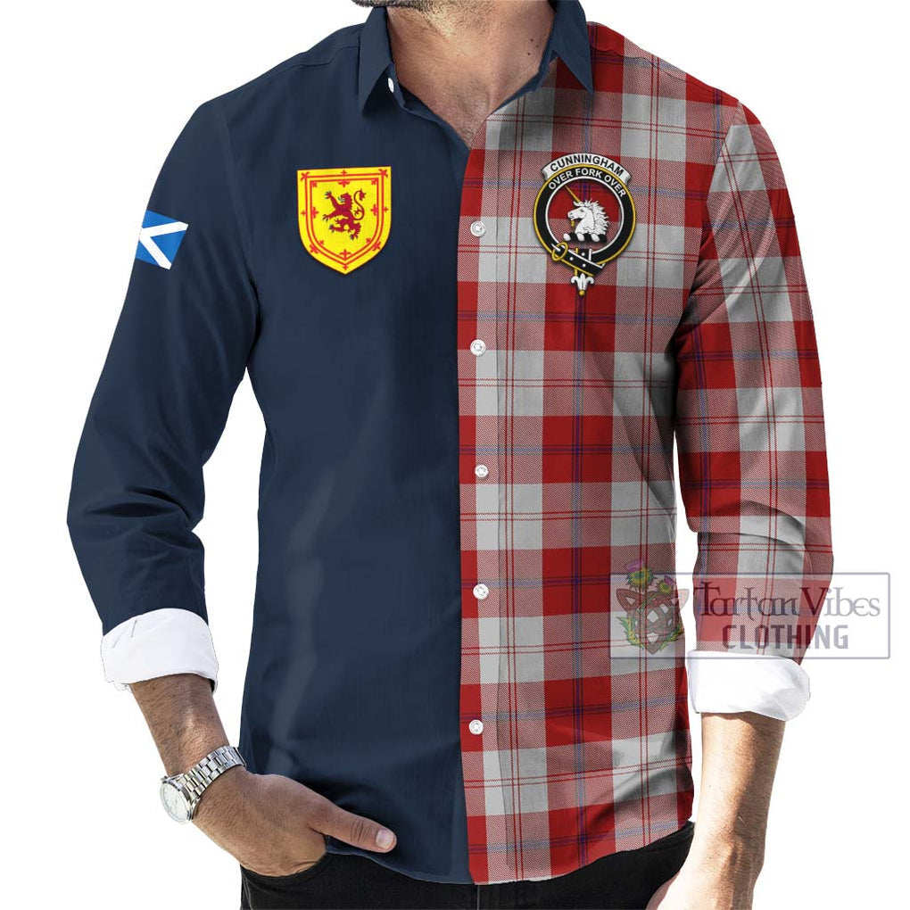 Tartan Vibes Clothing Cunningham Dress Tartan Long Sleeve Button Shirt with Scottish Lion Royal Arm Half Style