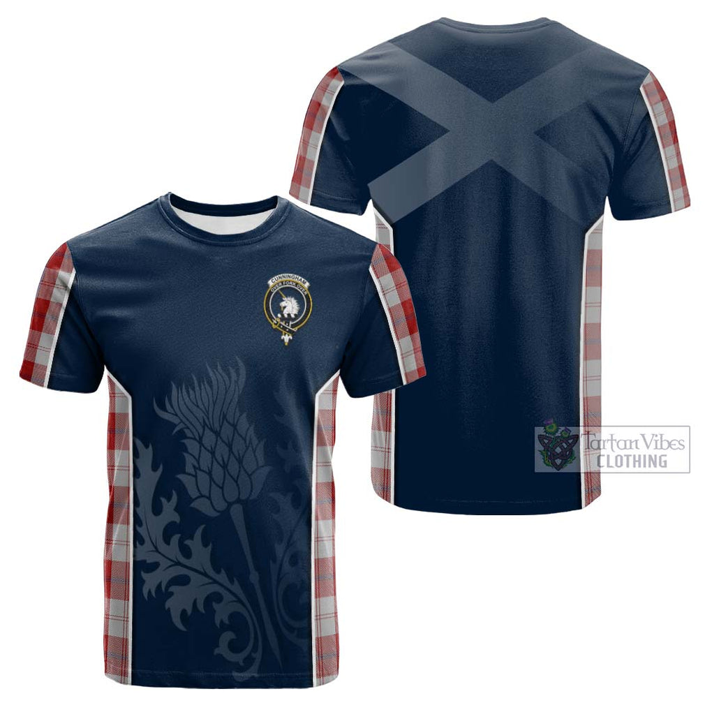 Tartan Vibes Clothing Cunningham Dress Tartan Cotton T-shirt with Family Crest and Scottish Thistle Vibes Sport Style