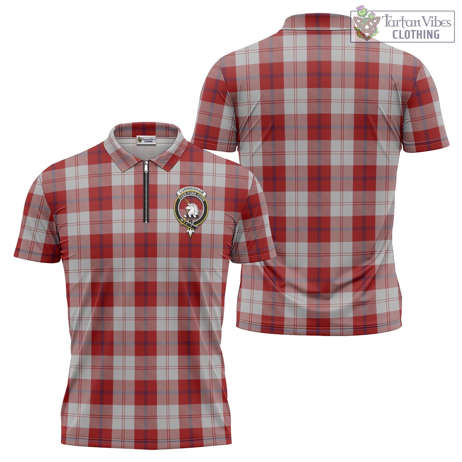 Tartan Vibes Clothing Cunningham Dress Tartan Zipper Polo Shirt with Family Crest