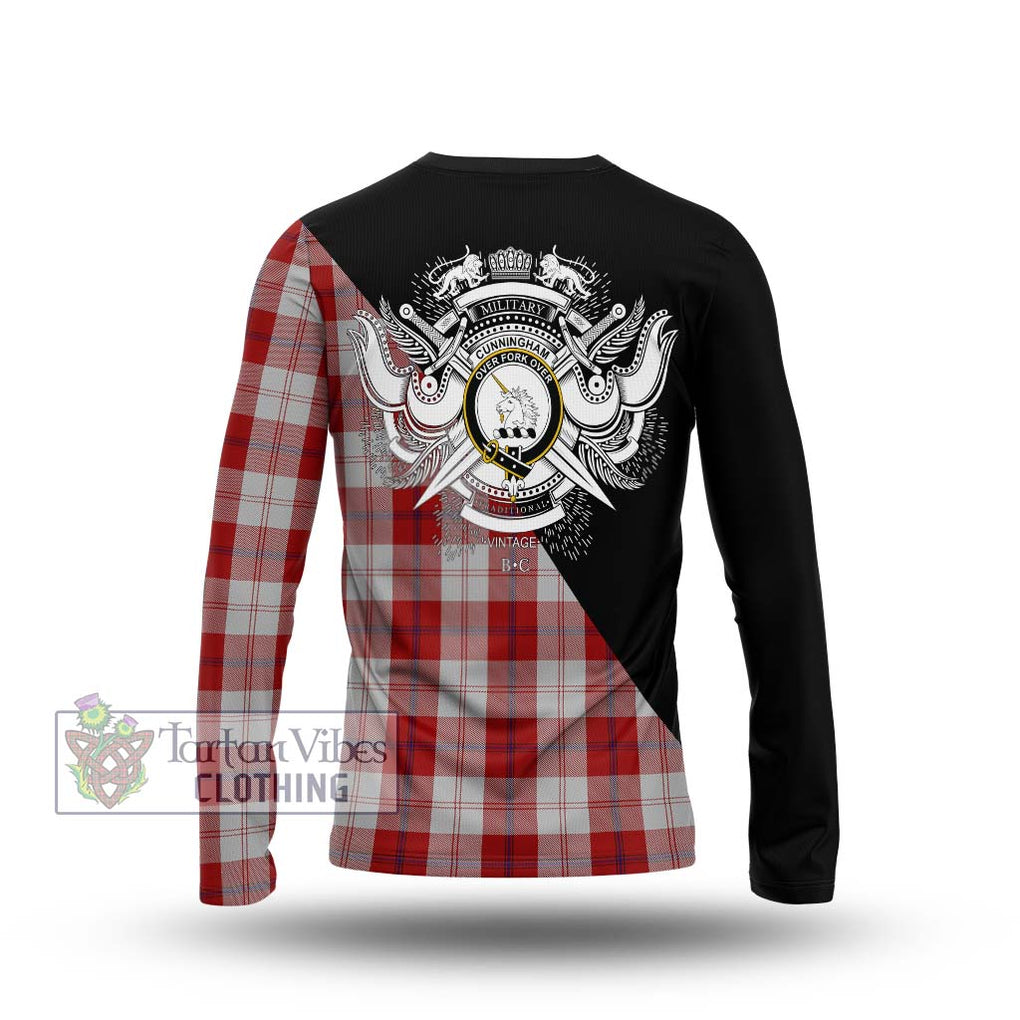 Cunningham Dress Tartan Long Sleeve T-Shirt with Family Crest and Military Logo Style - Tartanvibesclothing Shop