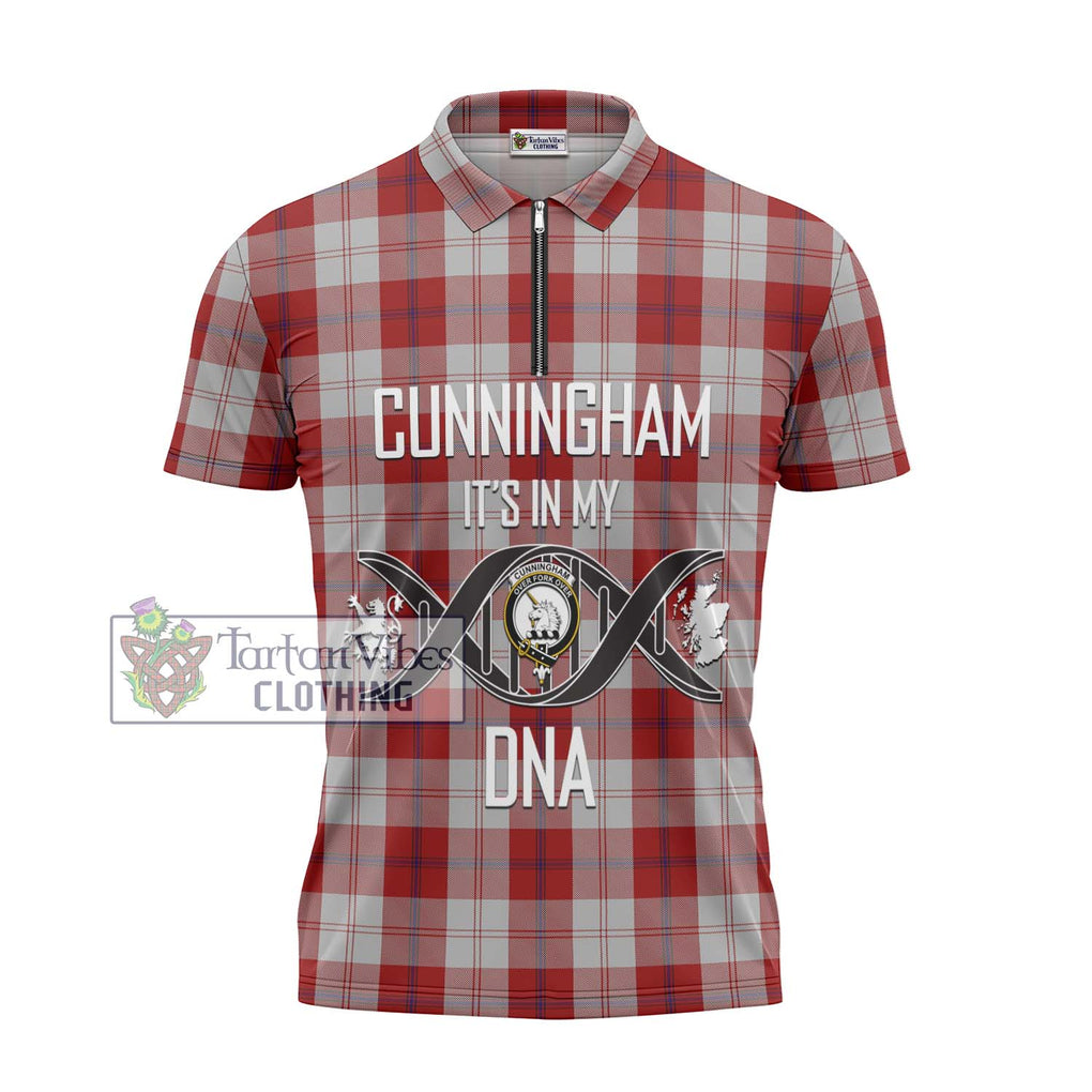 Cunningham Dress Tartan Zipper Polo Shirt with Family Crest DNA In Me Style - Tartanvibesclothing Shop