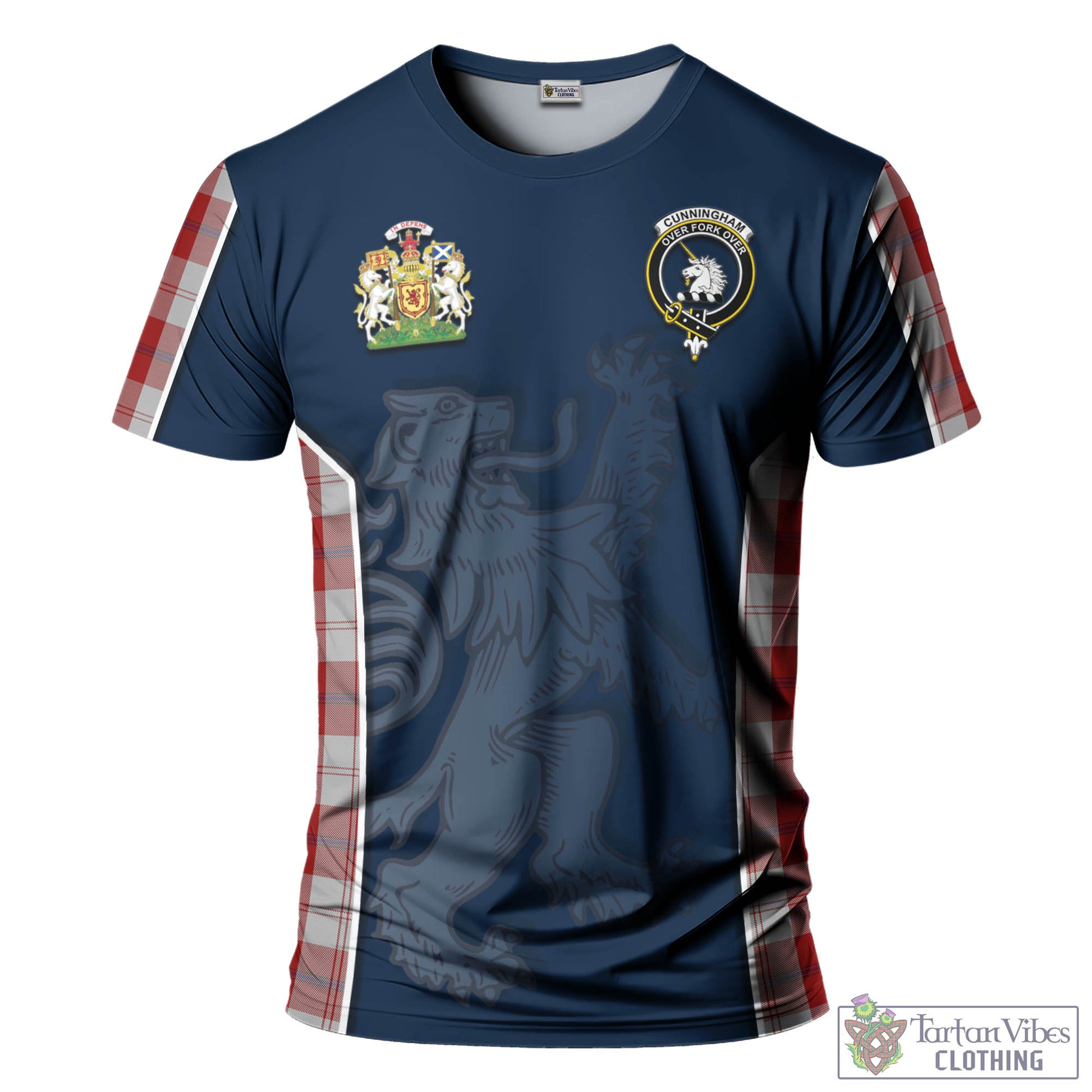 Tartan Vibes Clothing Cunningham Dress Tartan T-Shirt with Family Crest and Lion Rampant Vibes Sport Style