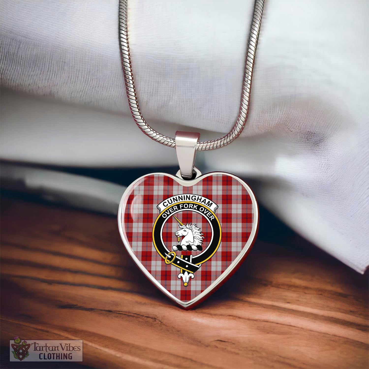 Tartan Vibes Clothing Cunningham Dress Tartan Heart Necklace with Family Crest