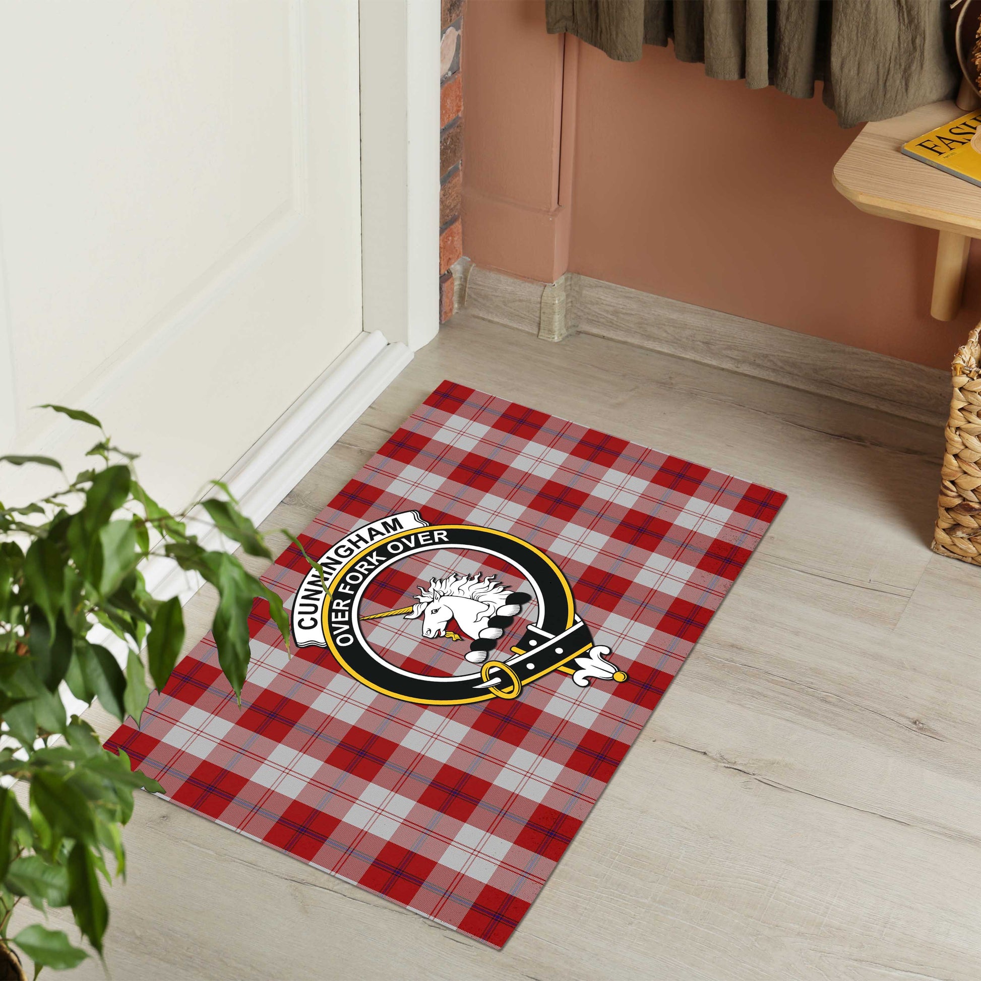 Cunningham Dress Tartan Door Mat with Family Crest - Tartanvibesclothing