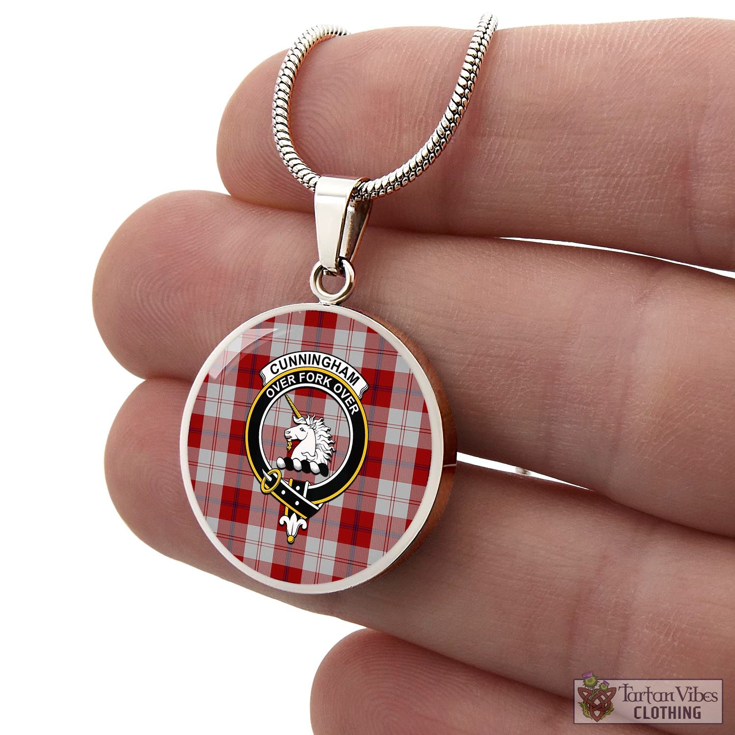 Tartan Vibes Clothing Cunningham Dress Tartan Circle Necklace with Family Crest