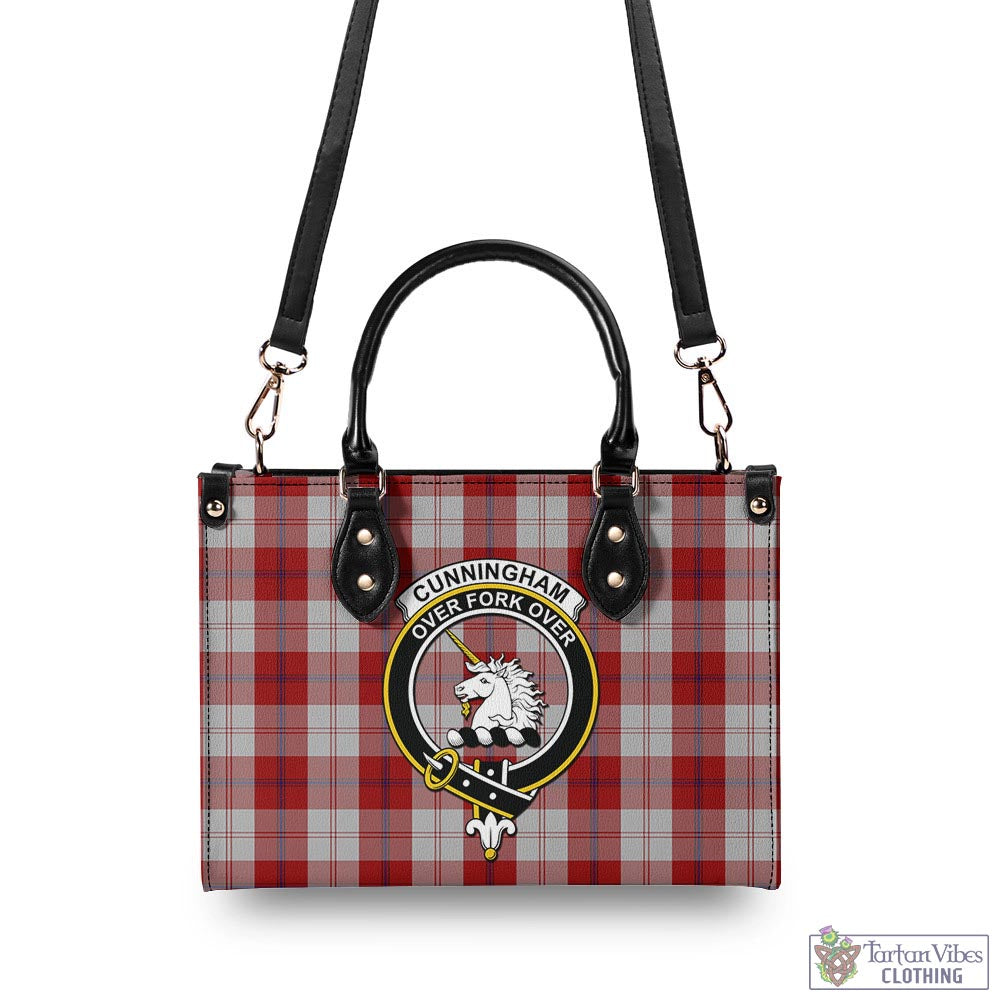 Tartan Vibes Clothing Cunningham Dress Tartan Luxury Leather Handbags with Family Crest