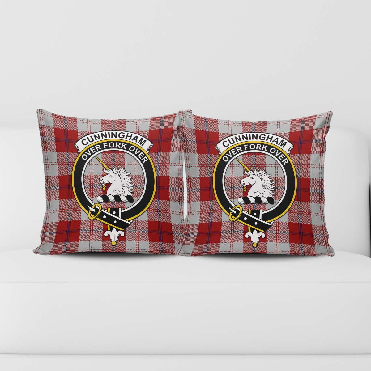 Cunningham Dress Tartan Pillow Cover with Family Crest - Tartanvibesclothing