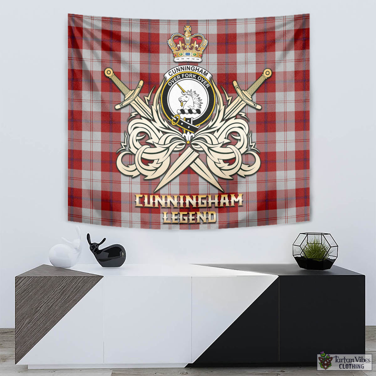 Tartan Vibes Clothing Cunningham Dress Tartan Tapestry with Clan Crest and the Golden Sword of Courageous Legacy