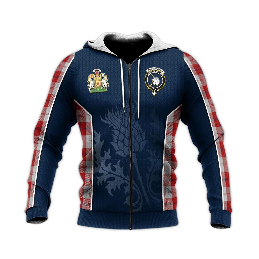 Tartan Vibes Clothing Cunningham Dress Tartan Knitted Hoodie with Family Crest and Scottish Thistle Vibes Sport Style