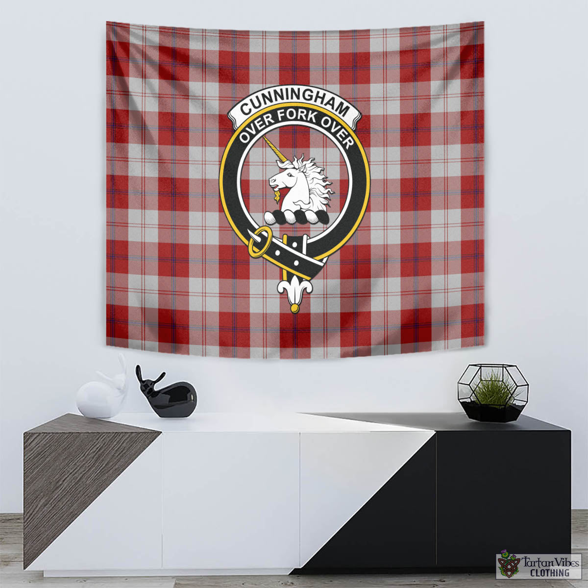 Tartan Vibes Clothing Cunningham Dress Tartan Tapestry Wall Hanging and Home Decor for Room with Family Crest