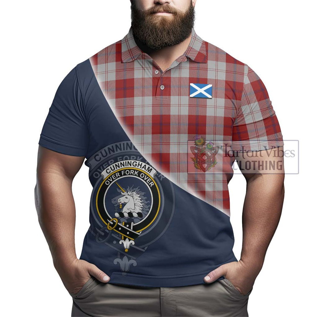 Cunningham Dress Tartan Polo Shirt with Personalised National Flag and Family Crest Half Style - Tartanvibesclothing Shop