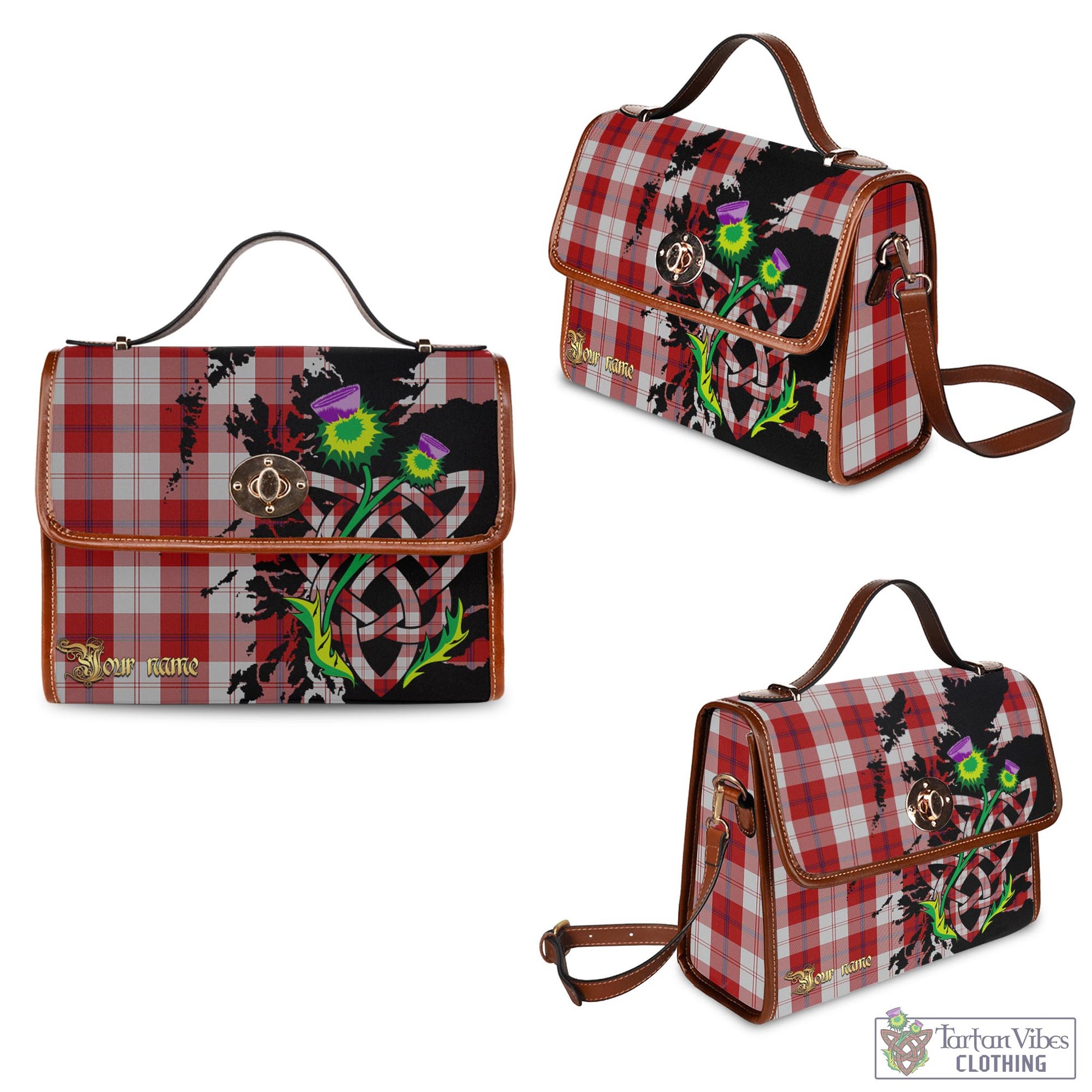 Tartan Vibes Clothing Cunningham Dress Tartan Waterproof Canvas Bag with Scotland Map and Thistle Celtic Accents