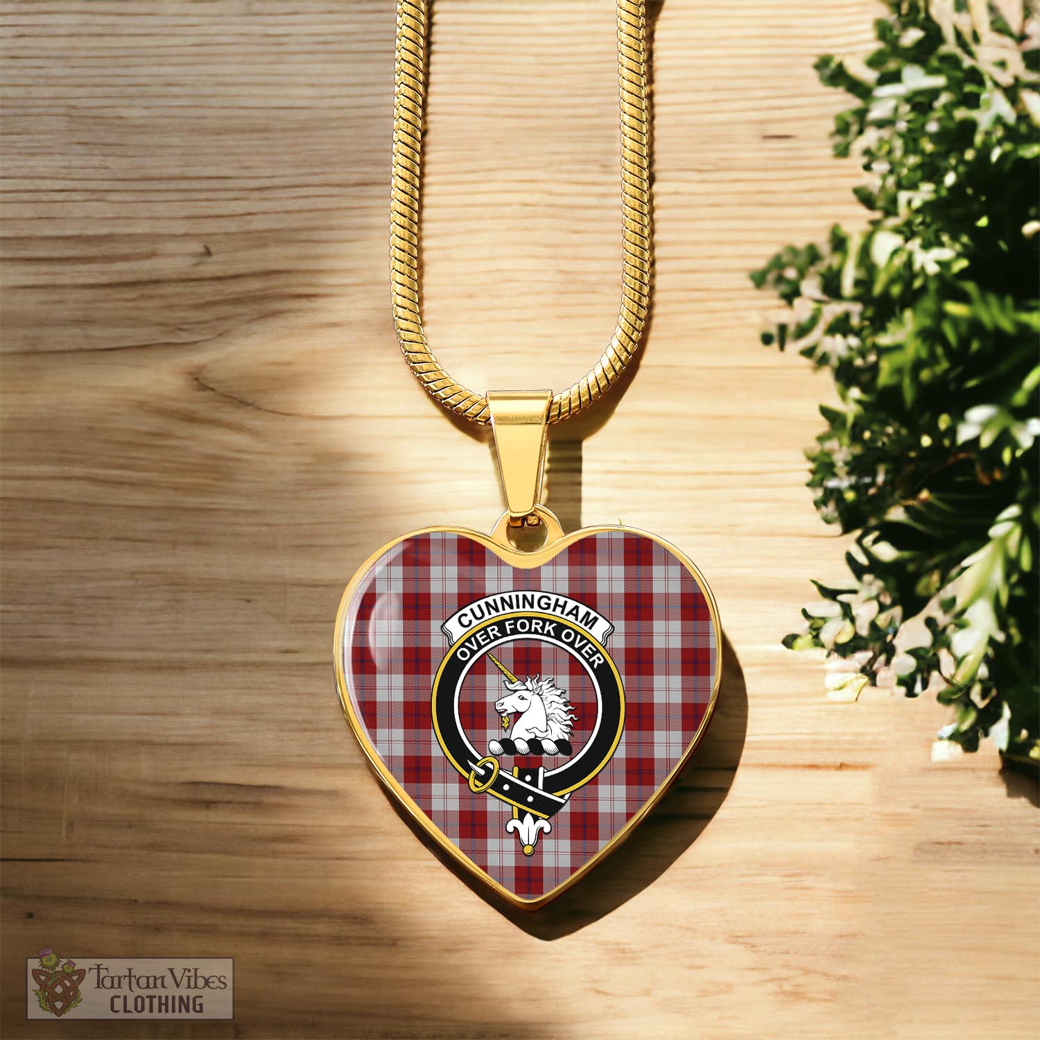 Tartan Vibes Clothing Cunningham Dress Tartan Heart Necklace with Family Crest