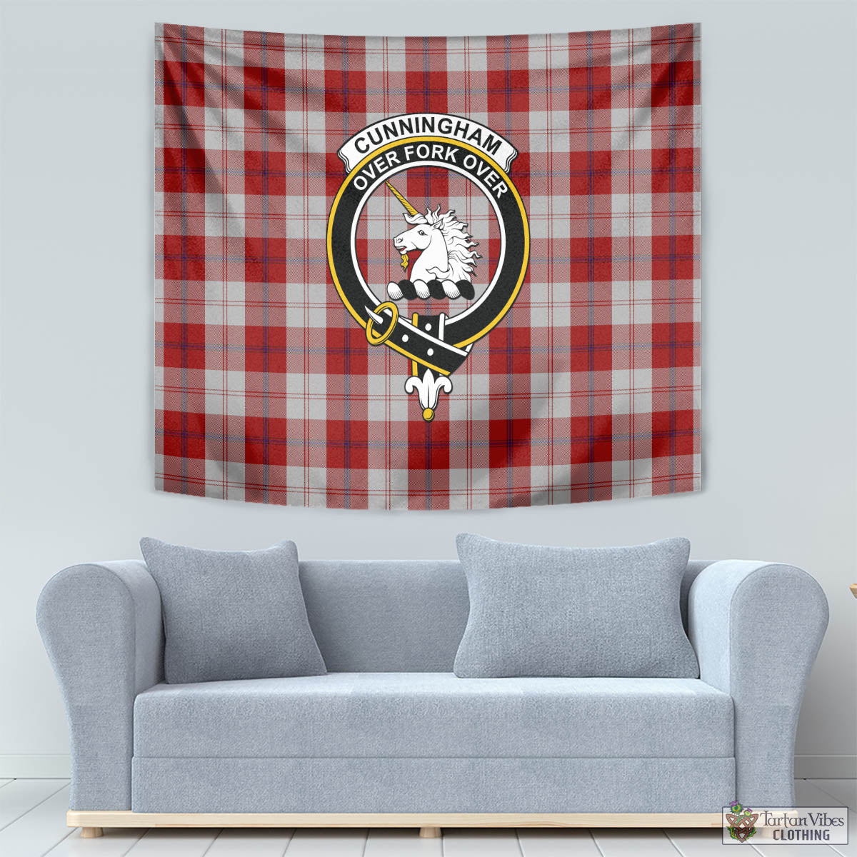 Tartan Vibes Clothing Cunningham Dress Tartan Tapestry Wall Hanging and Home Decor for Room with Family Crest