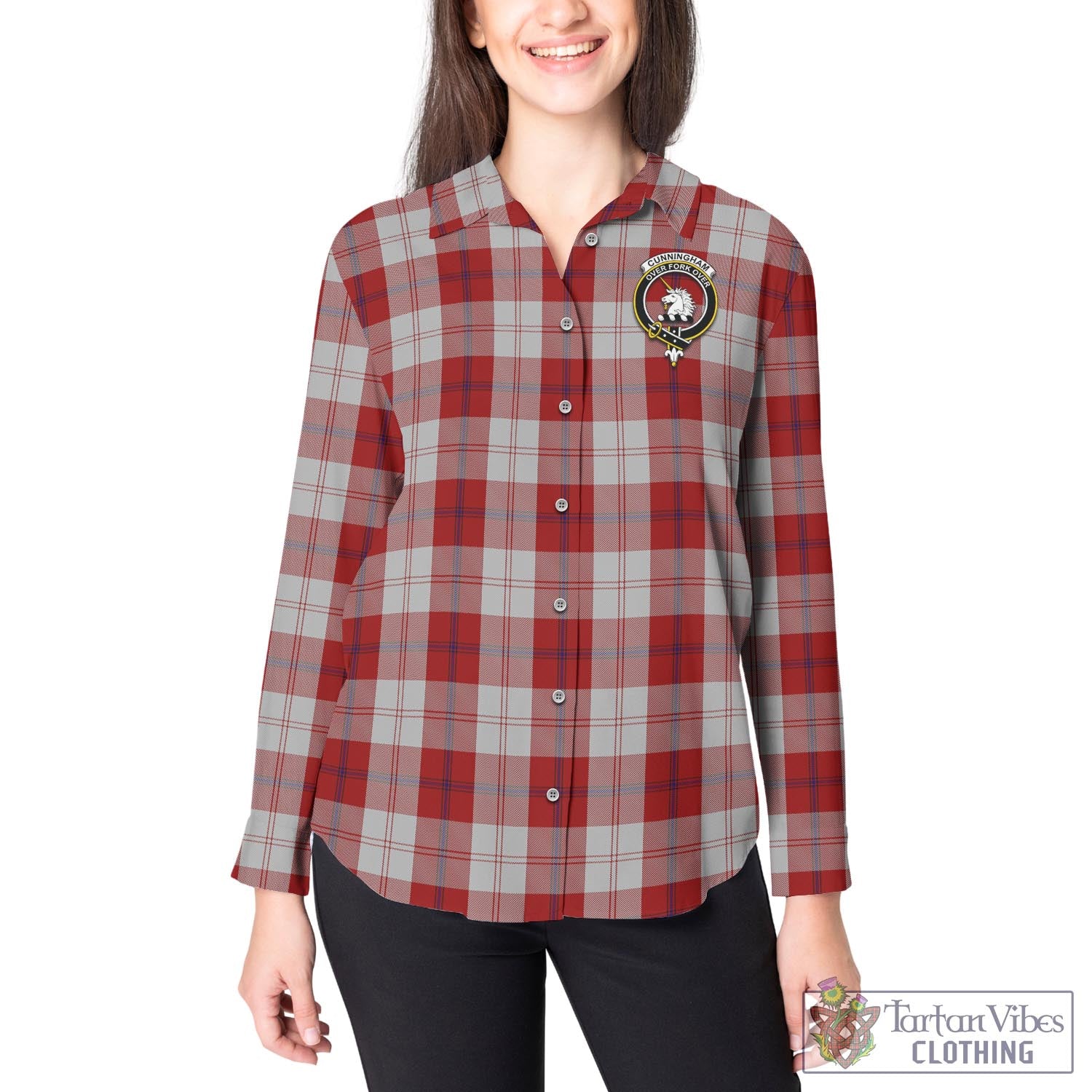 Tartan Vibes Clothing Cunningham Dress Tartan Womens Casual Shirt with Family Crest