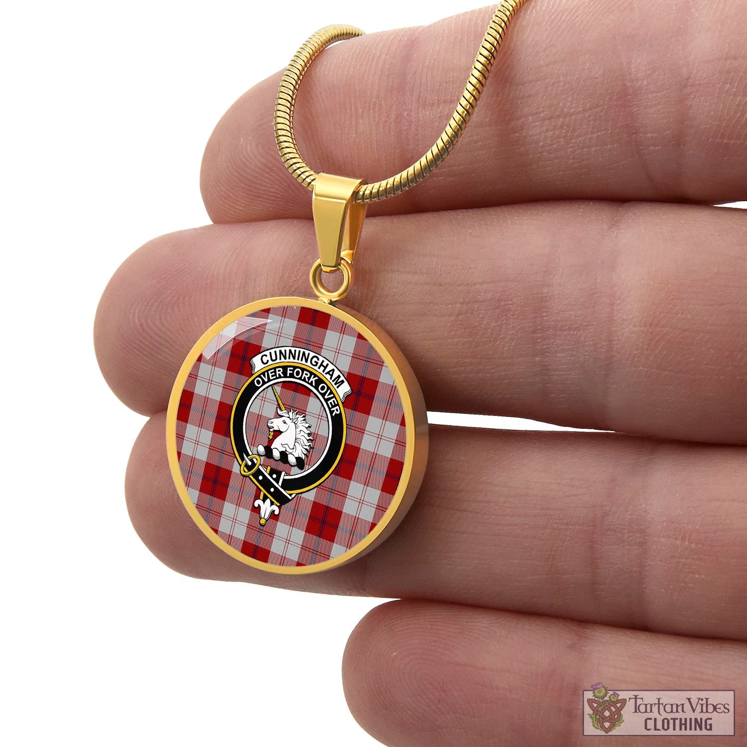 Tartan Vibes Clothing Cunningham Dress Tartan Circle Necklace with Family Crest