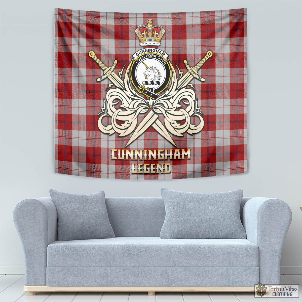 Tartan Vibes Clothing Cunningham Dress Tartan Tapestry with Clan Crest and the Golden Sword of Courageous Legacy