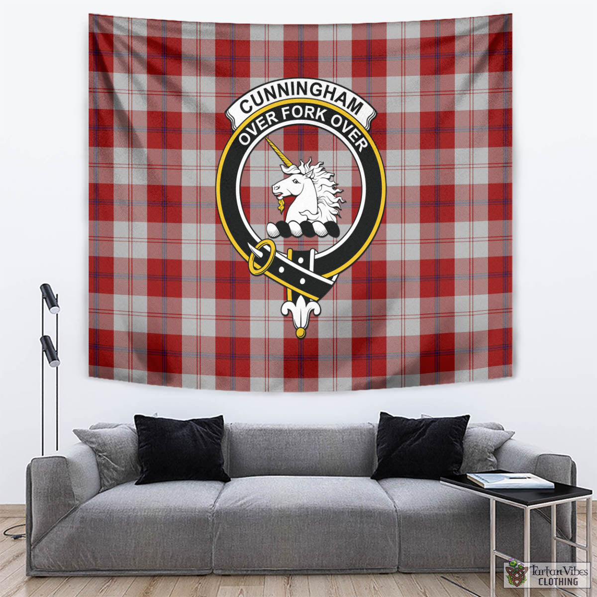 Tartan Vibes Clothing Cunningham Dress Tartan Tapestry Wall Hanging and Home Decor for Room with Family Crest