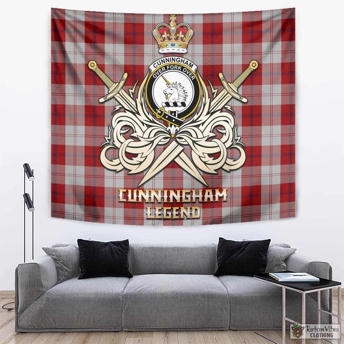 Tartan Vibes Clothing Cunningham Dress Tartan Tapestry with Clan Crest and the Golden Sword of Courageous Legacy