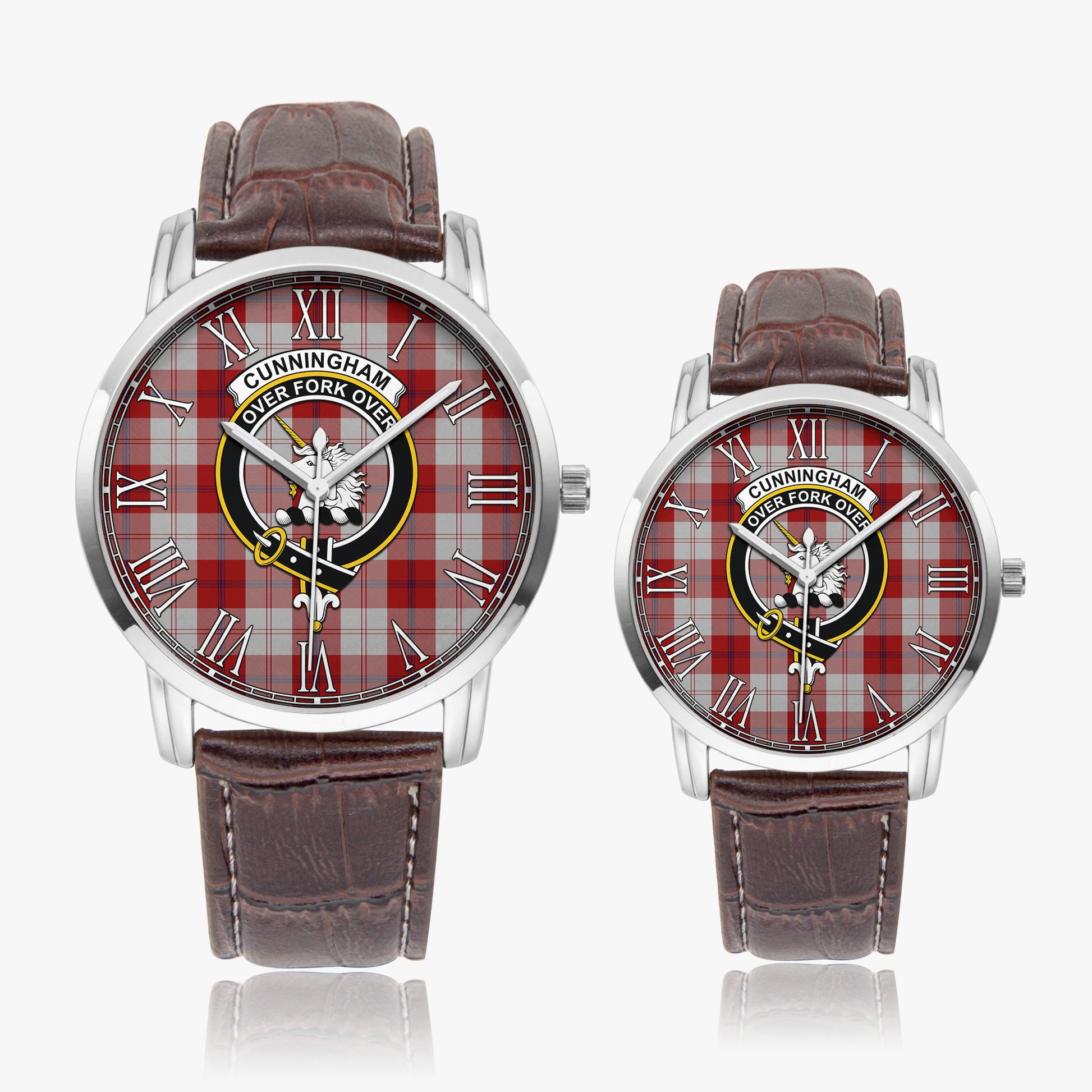 Cunningham Dress Tartan Family Crest Leather Strap Quartz Watch - Tartanvibesclothing