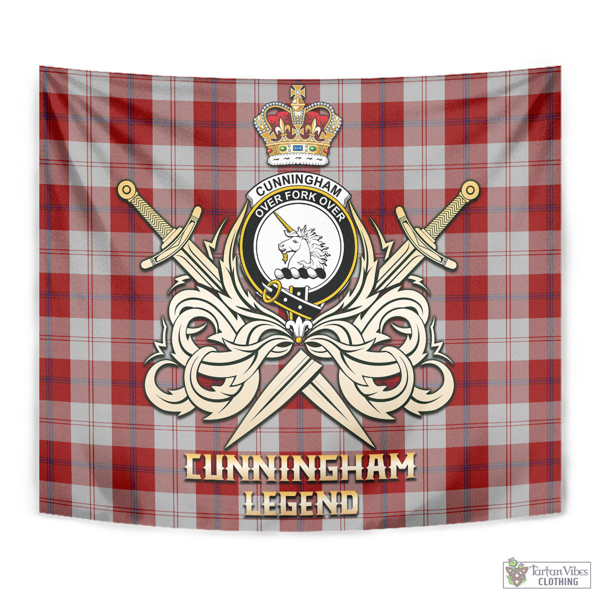 Tartan Vibes Clothing Cunningham Dress Tartan Tapestry with Clan Crest and the Golden Sword of Courageous Legacy