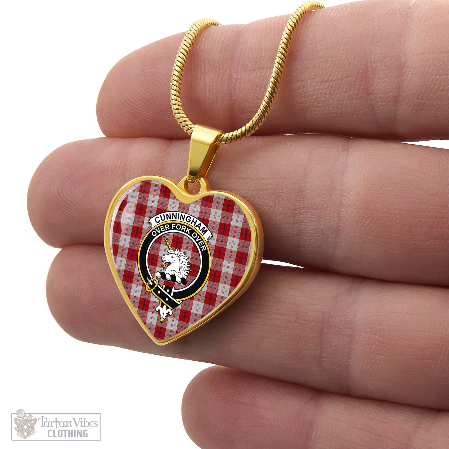 Tartan Vibes Clothing Cunningham Dress Tartan Heart Necklace with Family Crest