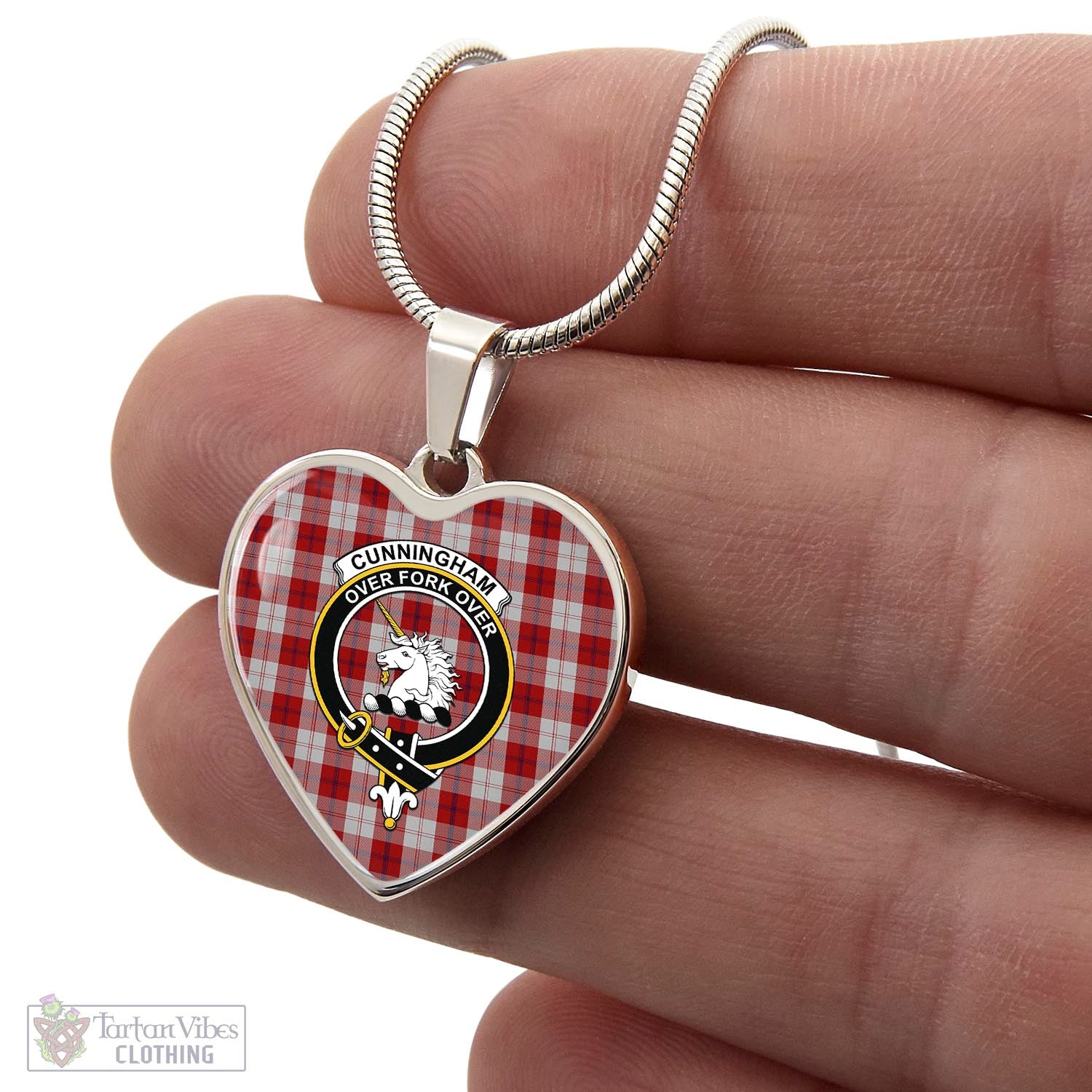 Tartan Vibes Clothing Cunningham Dress Tartan Heart Necklace with Family Crest