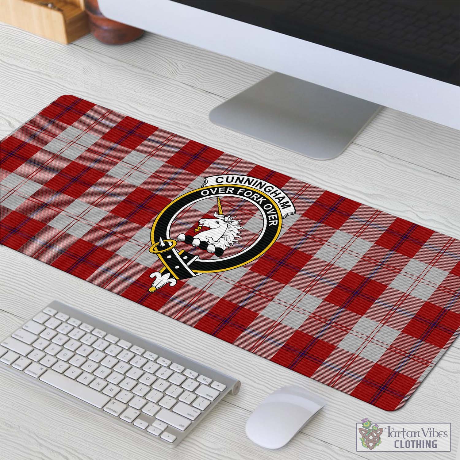 Tartan Vibes Clothing Cunningham Dress Tartan Mouse Pad with Family Crest