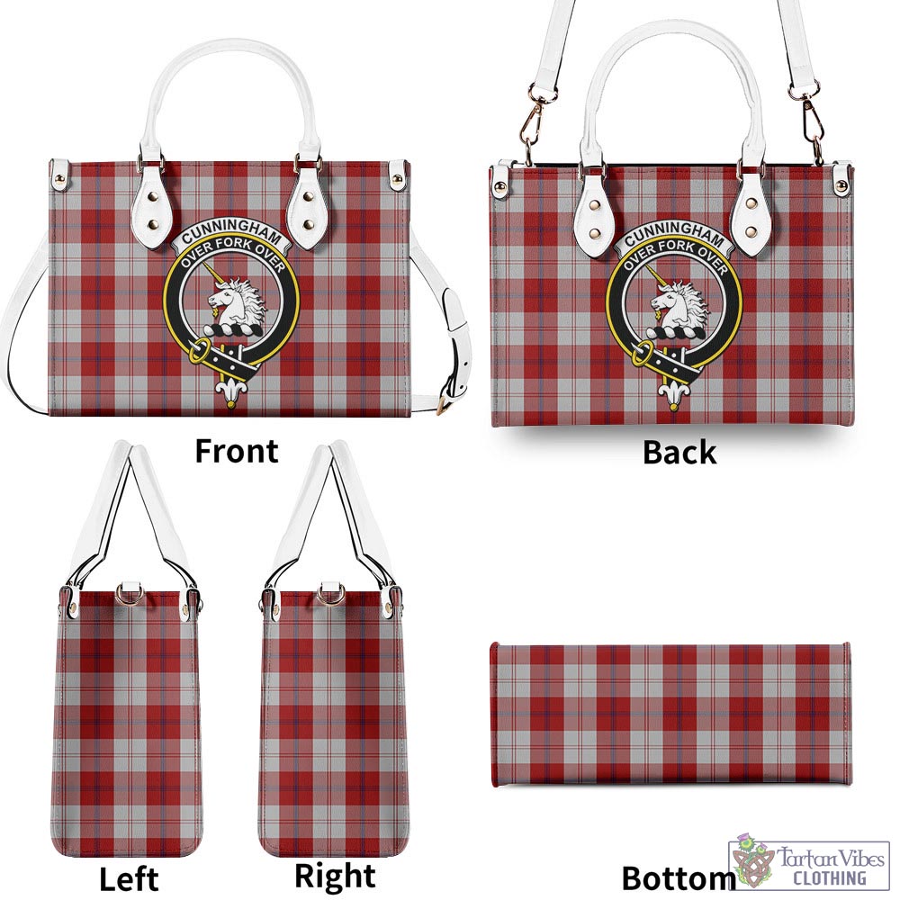 Tartan Vibes Clothing Cunningham Dress Tartan Luxury Leather Handbags with Family Crest