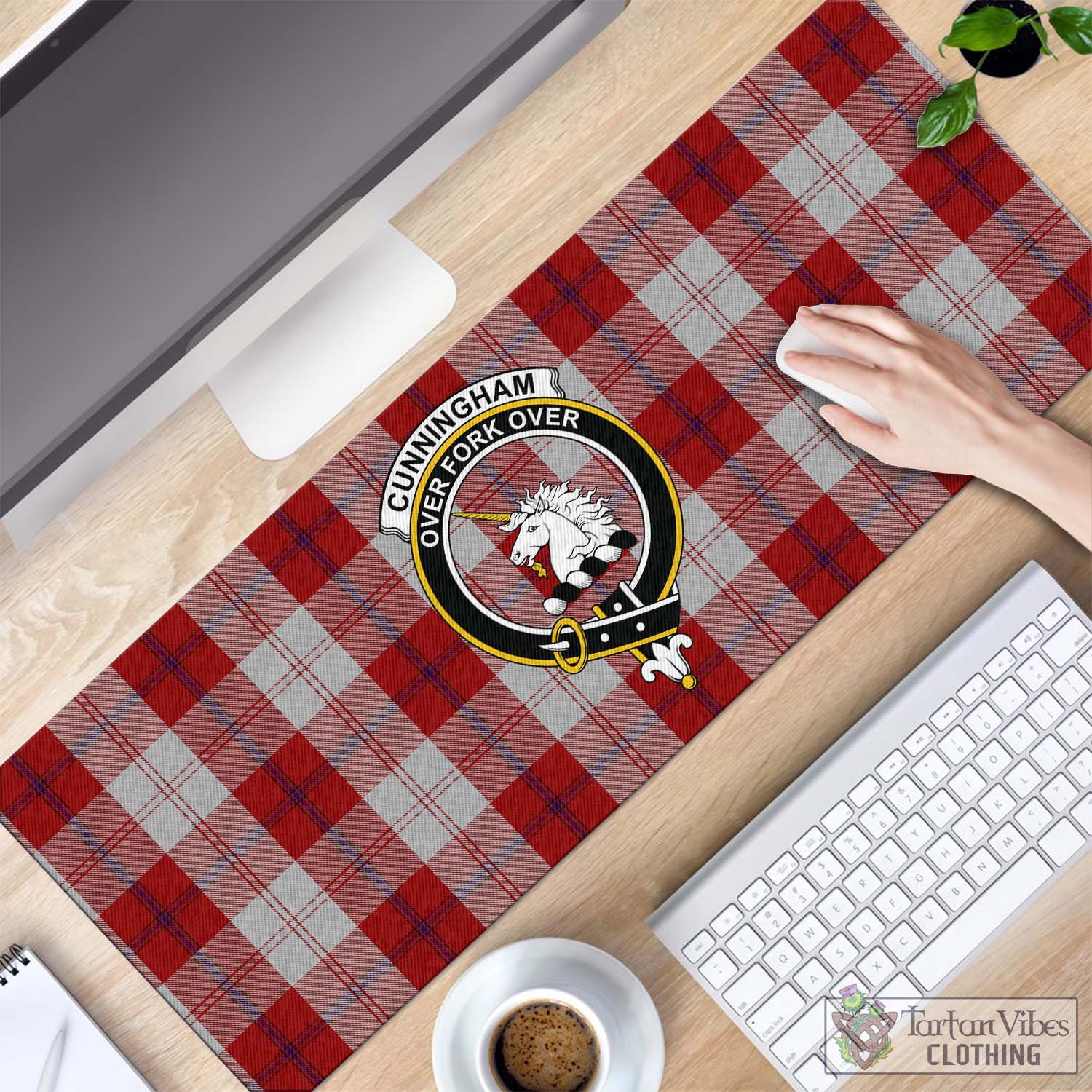 Tartan Vibes Clothing Cunningham Dress Tartan Mouse Pad with Family Crest