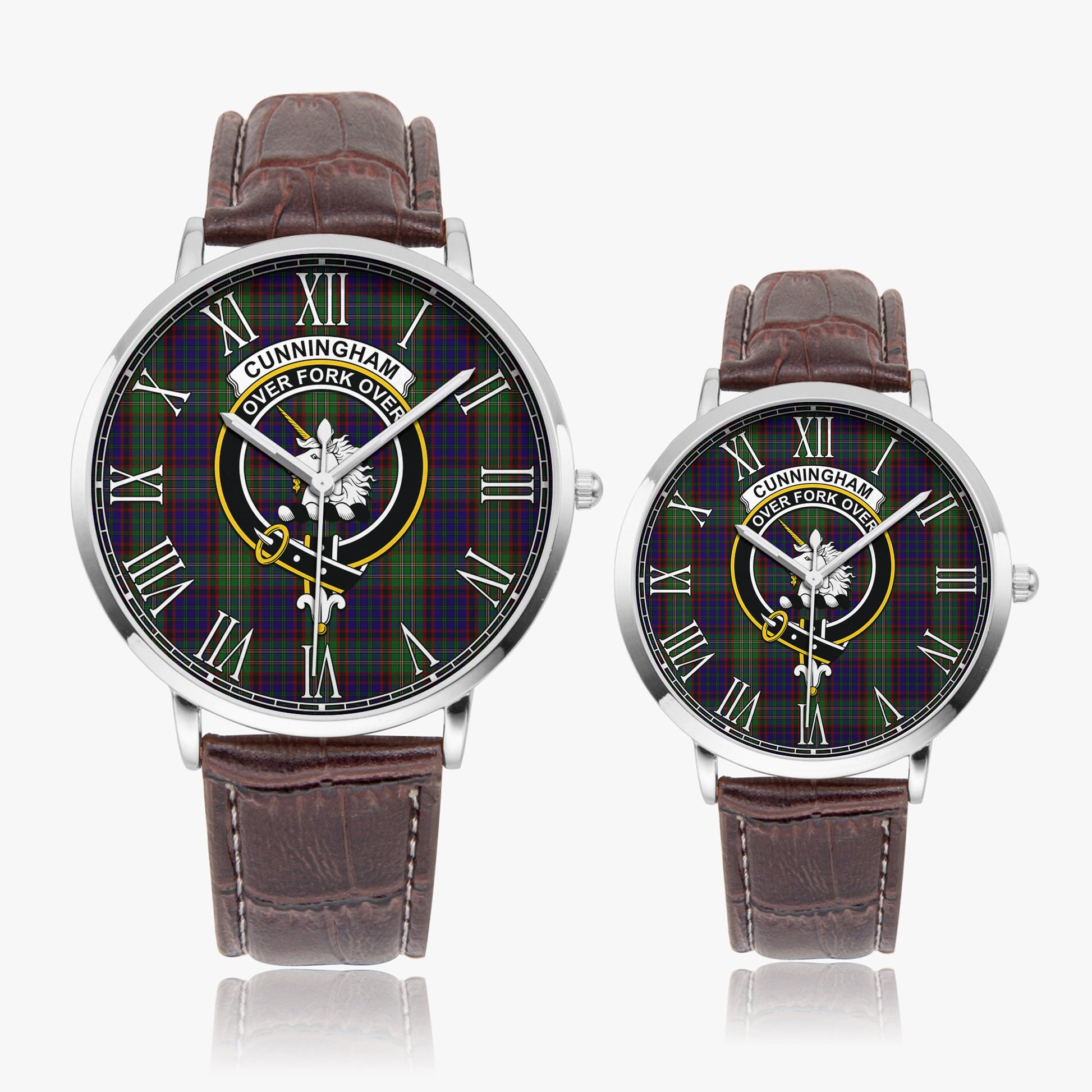 Cunningham Hunting Tartan Family Crest Leather Strap Quartz Watch - Tartanvibesclothing