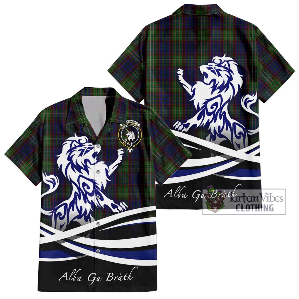 Cunningham Hunting Tartan Short Sleeve Button Shirt with Alba Gu Brath Regal Lion Emblem Kid - Tartanvibesclothing Shop